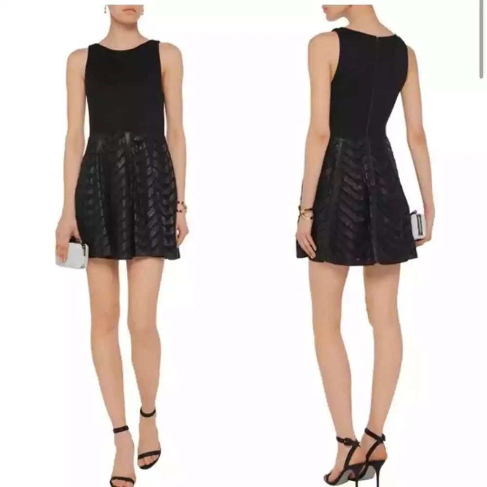 Alice + Olivia Dress Womens 12 Black Zilla Leather-Paneled Ponte Sleeveless Mini